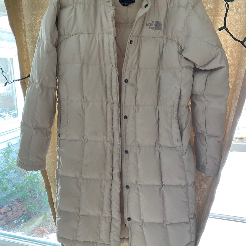 Light pink knee length northface coat